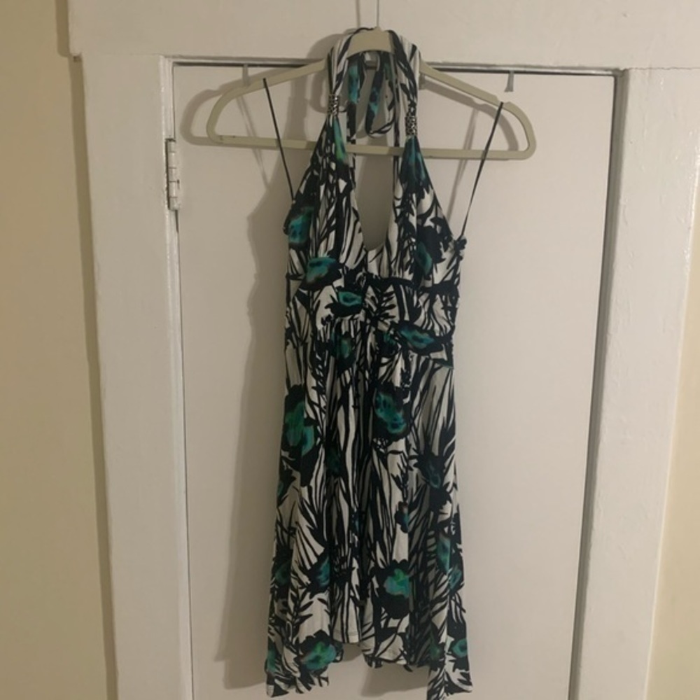 Express black,‎ white & teal halter dress Small - Picture 2 of 7